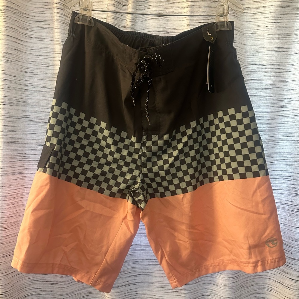 NWT Ocean Current Boardshorts | Gray x Checkered x Peach